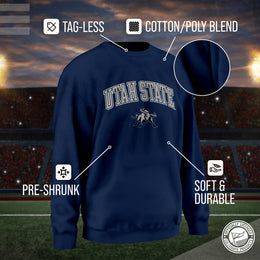 Utah State Aggies Adult Arch & Logo Soft Style Gameday Crewneck Sweatshirt - Navy