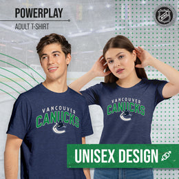 Vancouver Canucks NHL Adult Powerplay Heathered Unisex T-Shirt - Navy