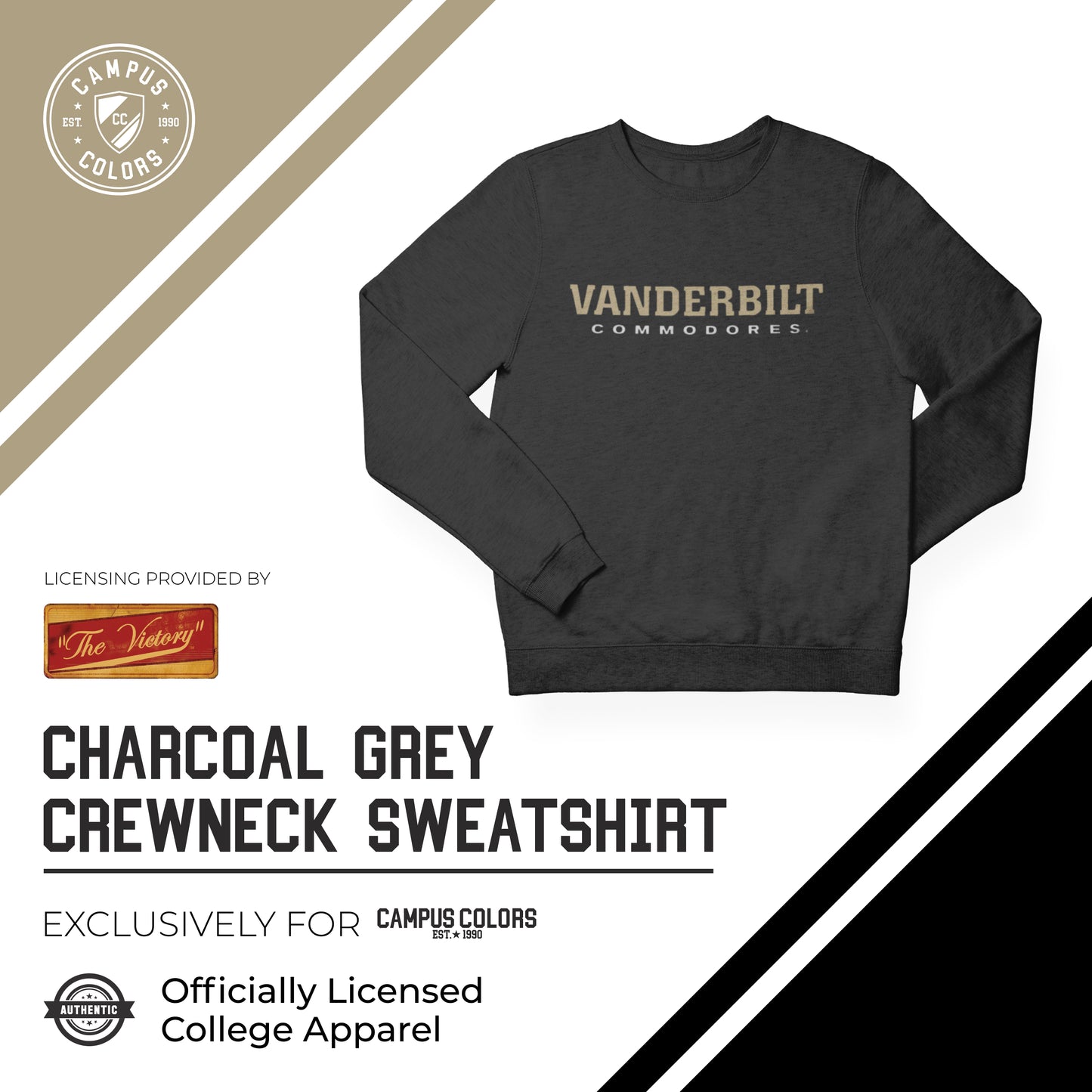 Vanderbilt Commodores NCAA Adult Charcoal Crewneck Fleece Sweatshirt - Charcoal