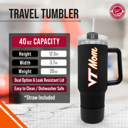 Virginia Tech Hokies Collegiate 40oz Stainless Steel Travel Tumbler with Handle for Mom - Black