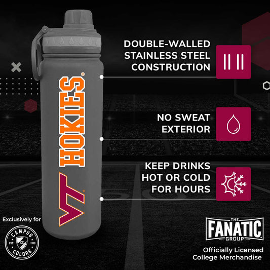 Virginia Tech Hokies NCAA Stainless Steel Water Bottle - Sport Gray