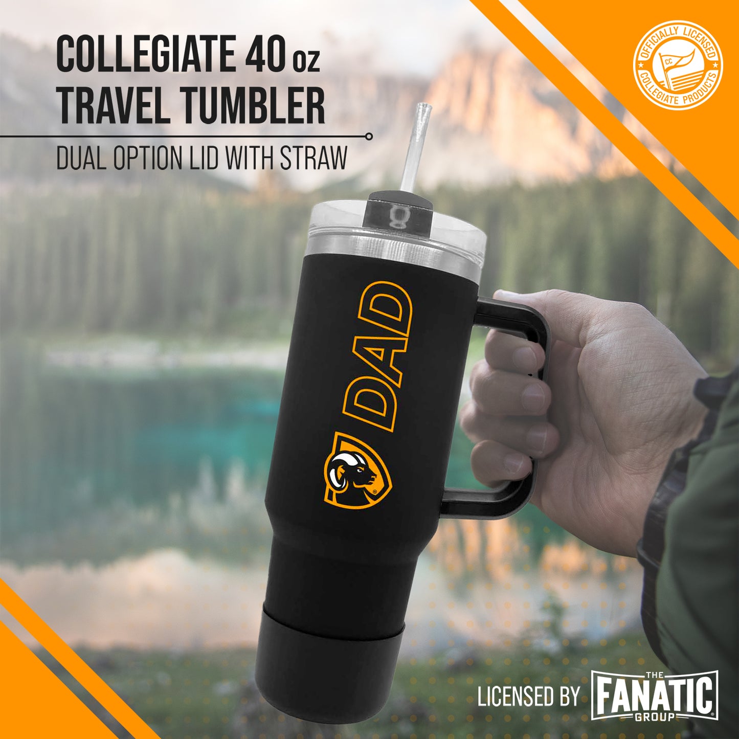 VCU Rams Collegiate 40oz Stainless Steel Travel Tumbler with Handle for Dad - Black