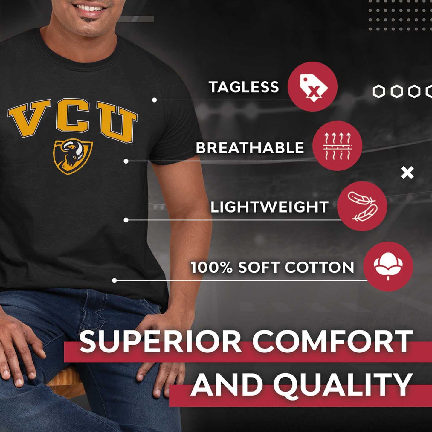 VCU Rams NCAA Adult Gameday Cotton T-Shirt - Black