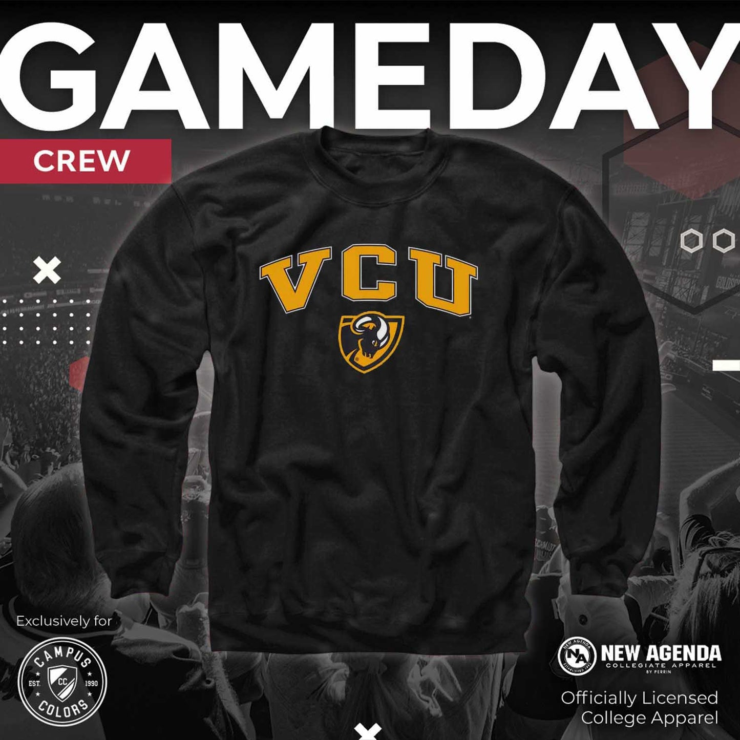VCU Rams Adult Arch & Logo Soft Style Gameday Crewneck Sweatshirt - Black