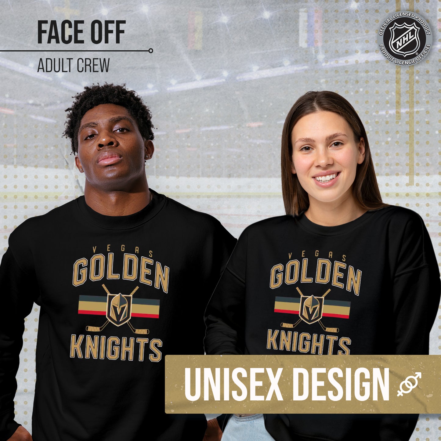 Las Vegas Golden Knights Adult NHL Face Off Hockey Fleece Crewneck Sweatshirt - Black