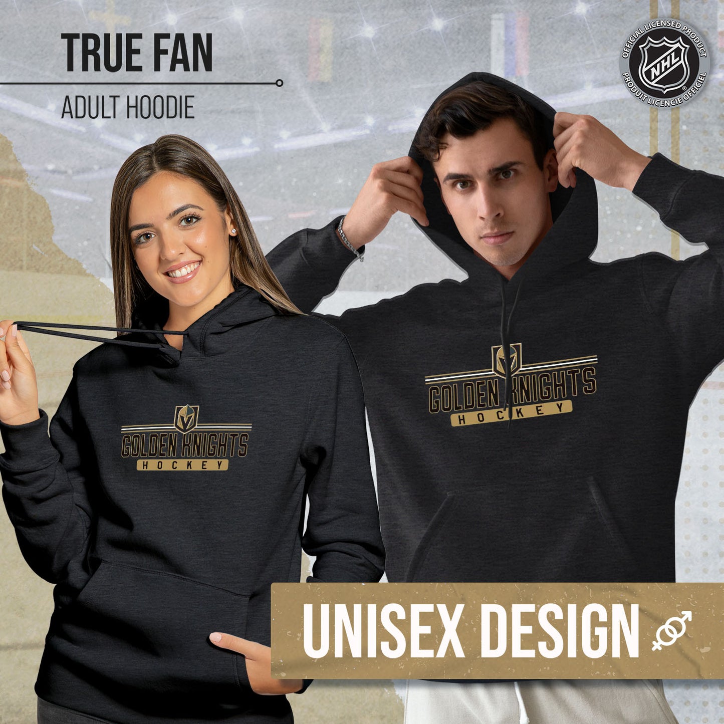 Las Vegas Golden Knights NHL Adult Heather Charcoal True Fan Hooded Sweatshirt Unisex - Charcoal