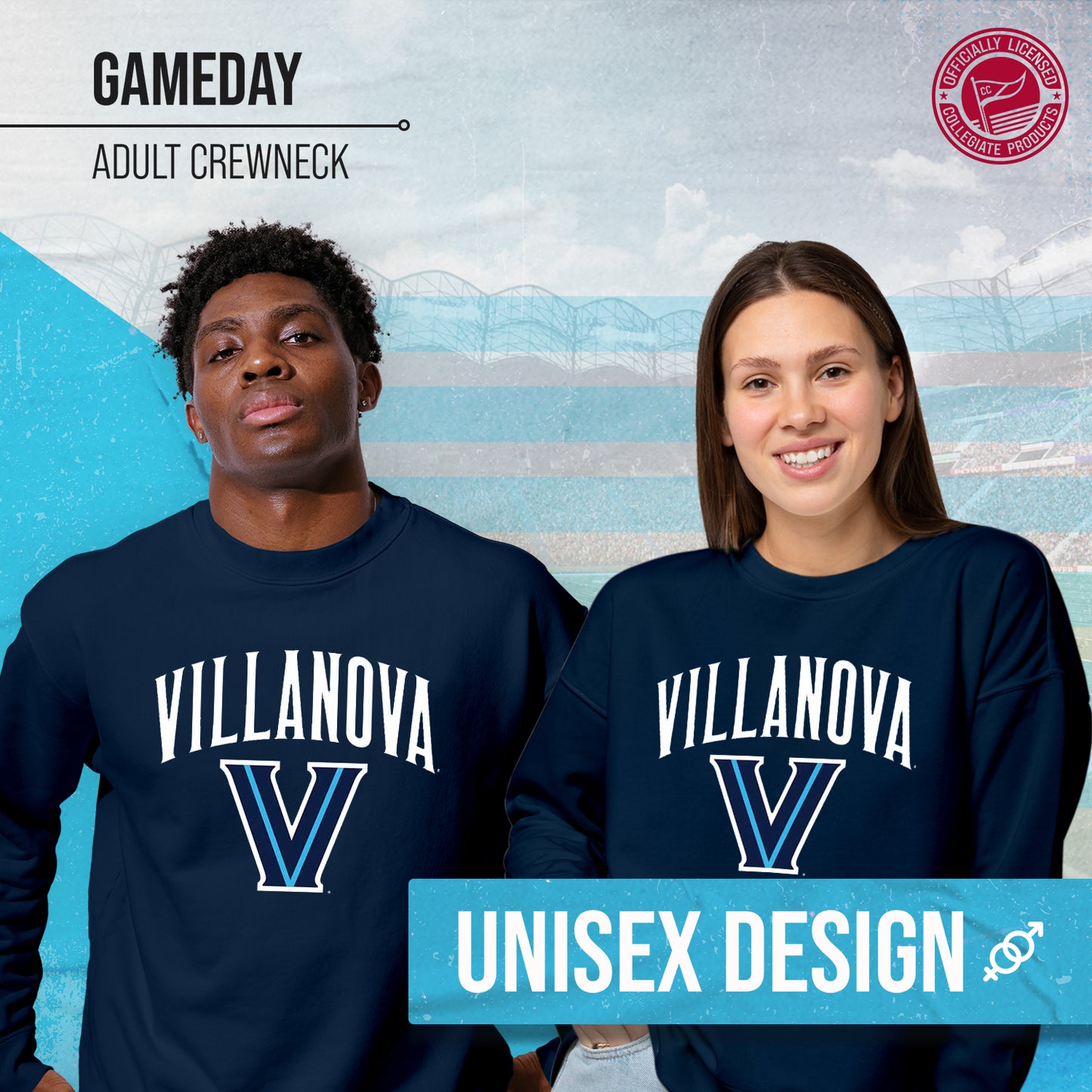 Villanova Wildcats Adult Arch & Logo Soft Style Gameday Crewneck Sweatshirt - Navy