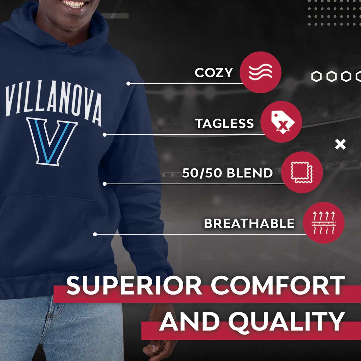 Villanova Wildcats Adult Arch & Logo Soft Style Gameday Hooded Sweatshirt - Navy