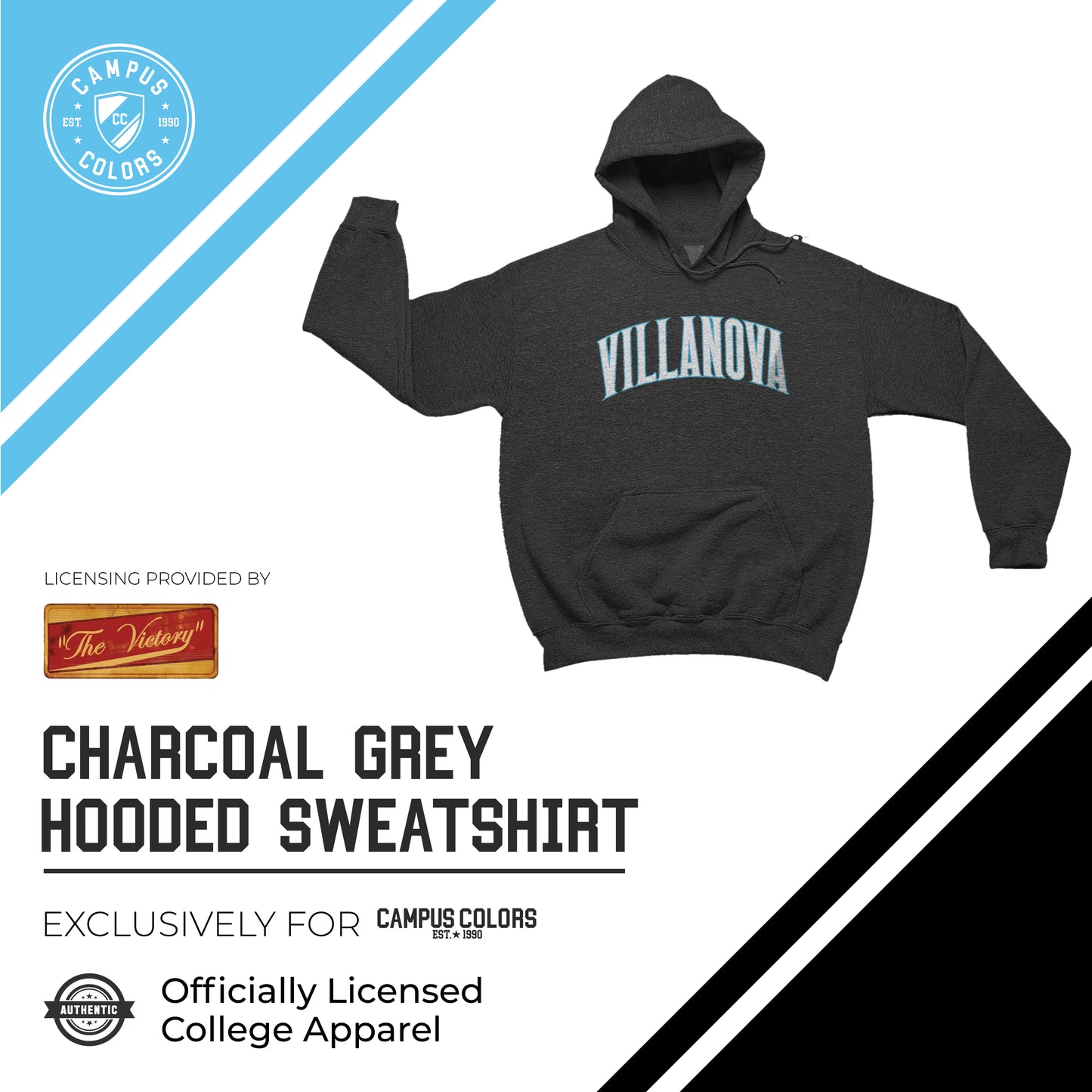 Villanova Wildcats NCAA Adult Cotton Blend Charcoal Hooded Sweatshirt - Charcoal