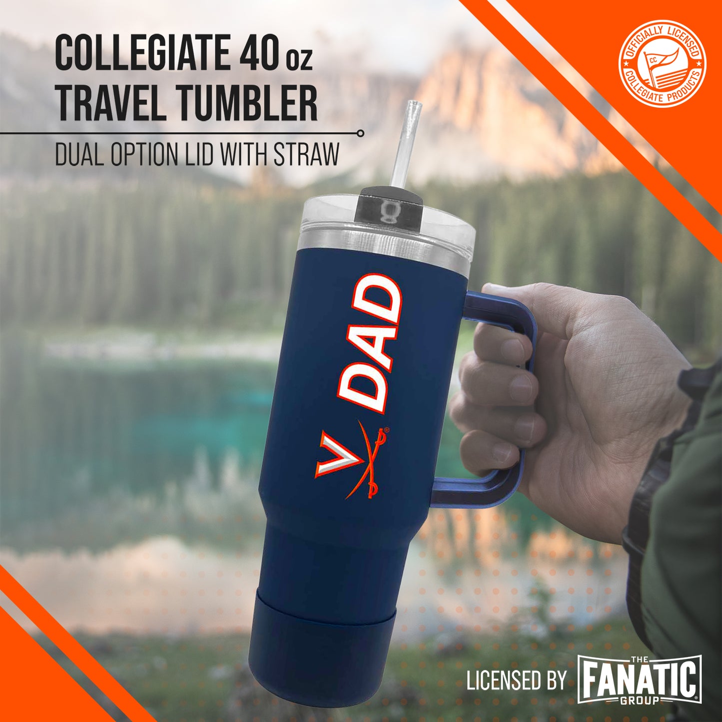 Virginia Cavaliers Collegiate 40oz Stainless Steel Travel Tumbler with Handle for Dad - Navy