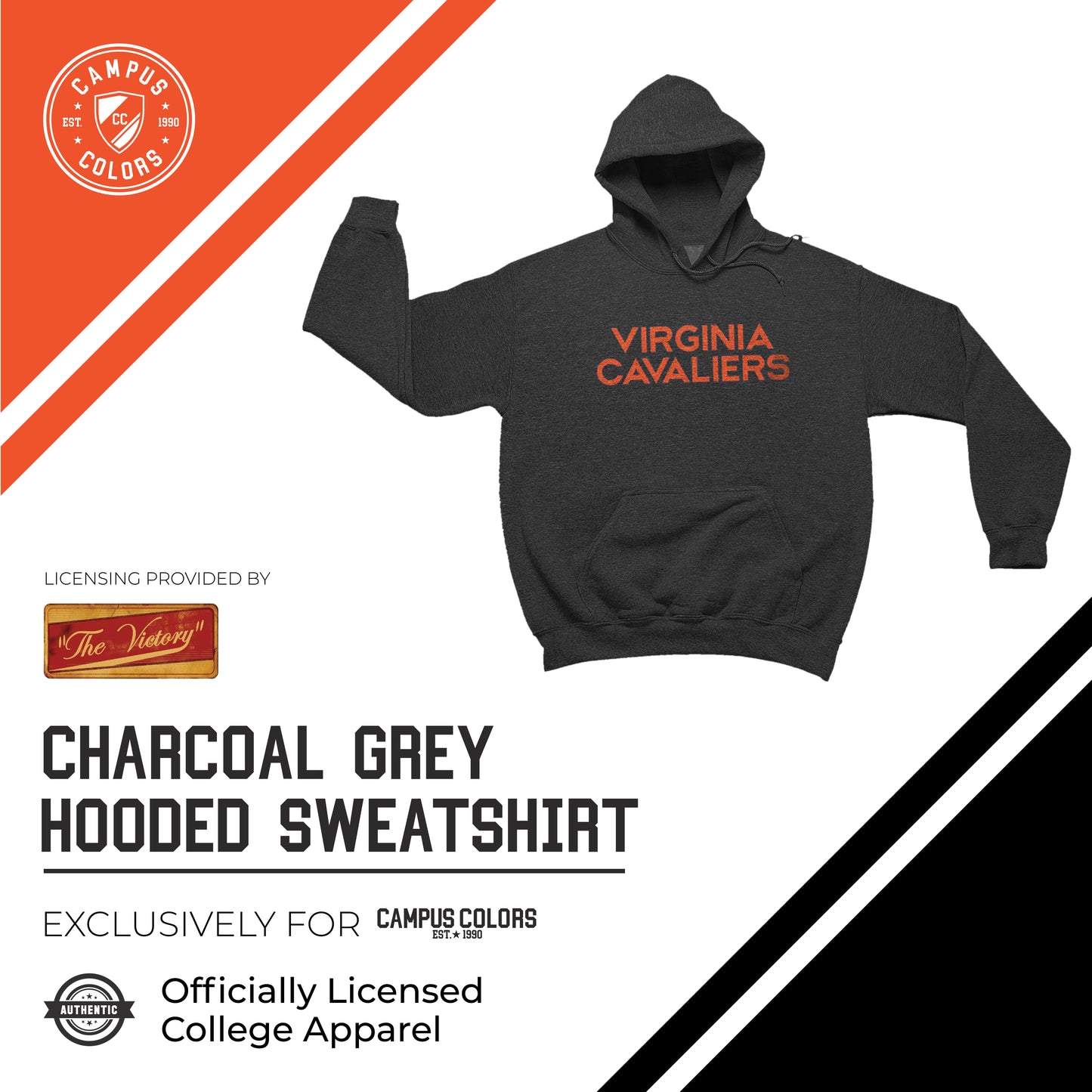Virginia Cavaliers NCAA Adult Cotton Blend Charcoal Hooded Sweatshirt - Charcoal