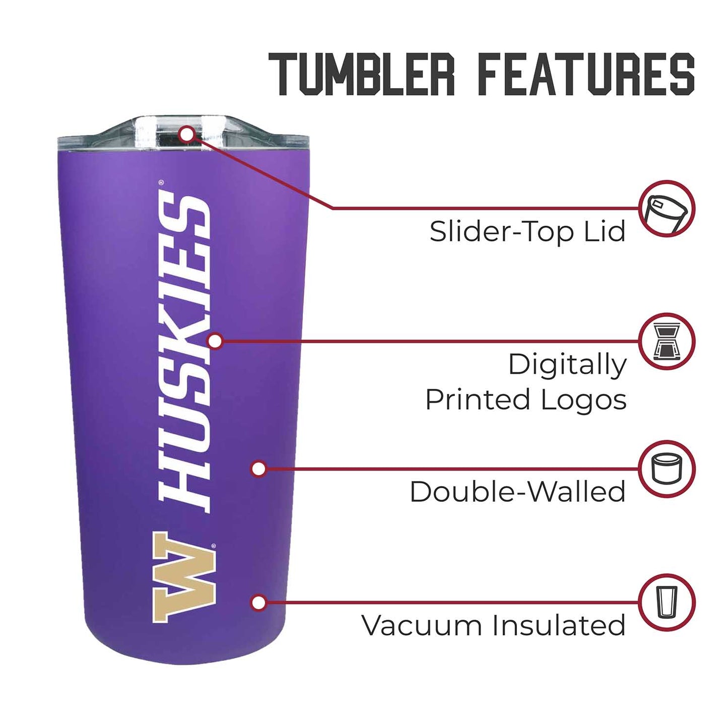 Washington Huskies NCAA Stainless Steel Tumbler perfect for Gameday - Purple