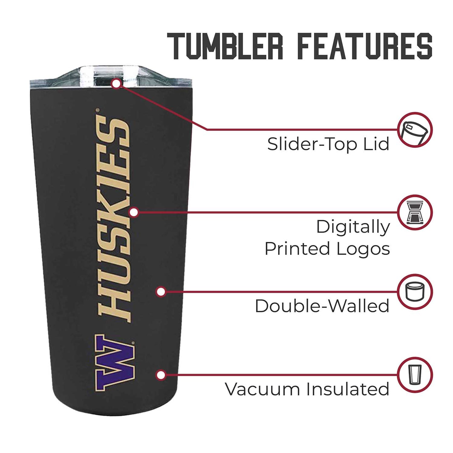 Washington Huskies NCAA Stainless Steel Tumbler perfect for Gameday - Black
