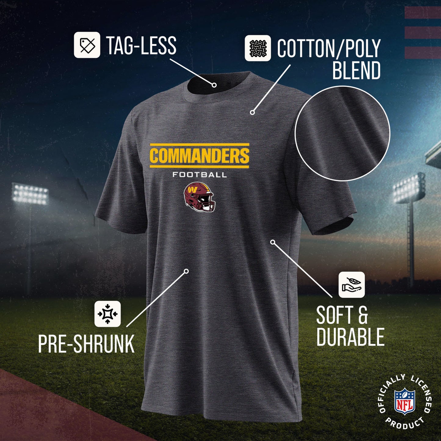 Washington Commanders NFL Youth Football Helmet Tagless T-Shirt - Charcoal