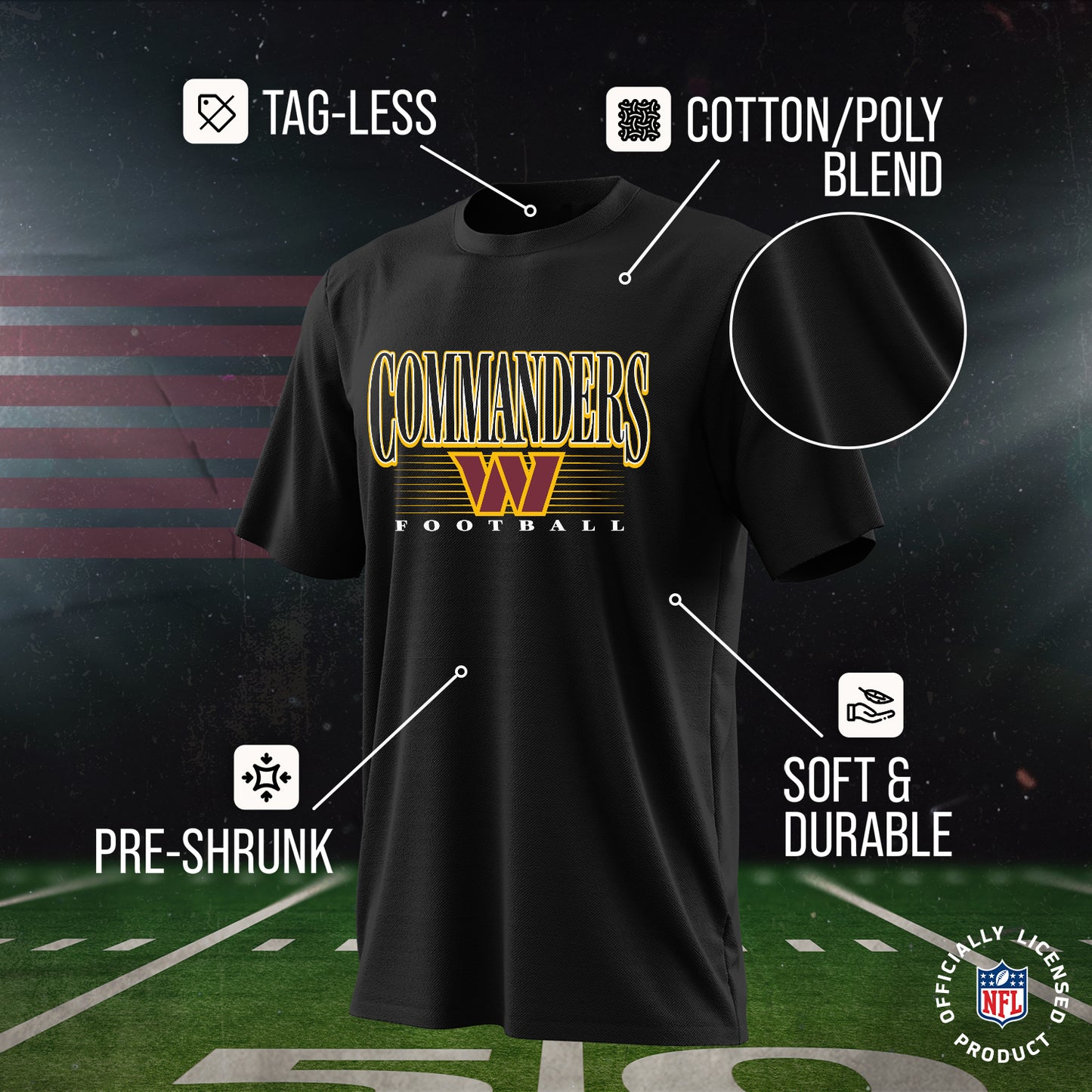 Washington Commanders NFL Adult Overtime Blueprint Tag-Less T-Shirt - Black