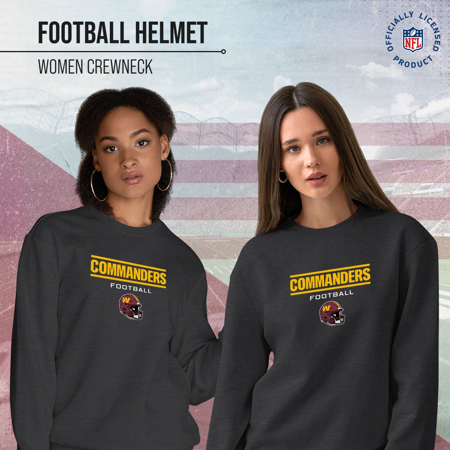 Washington Commanders Women's NFL Football Helmet Charcoal Slouchy Crewneck -Tagless Lightweight Pullover - Charcoal