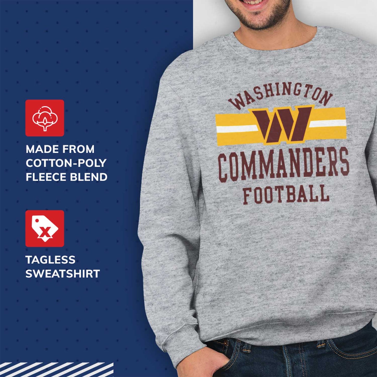 Washington Commanders NFL Team Stripe Crew Sweatshirt - Sport Gray