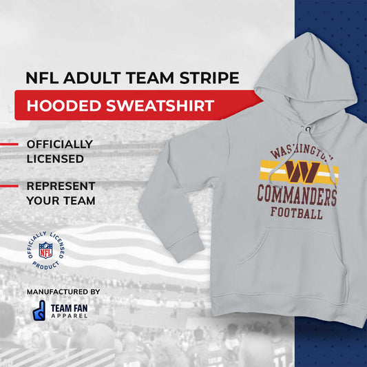 Washington Commanders NFL Team Stripe Hooded Sweatshirt- Soft Pullover Sports Hoodie For Men & Women - Sport Gray