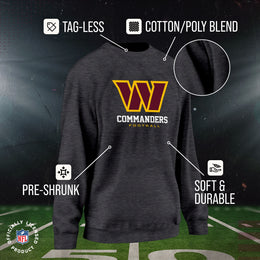 Washington Commanders Women's NFL Ultimate Fan Logo Slouchy Crewneck -Tagless Fleece Lightweight Pullover - Charcoal