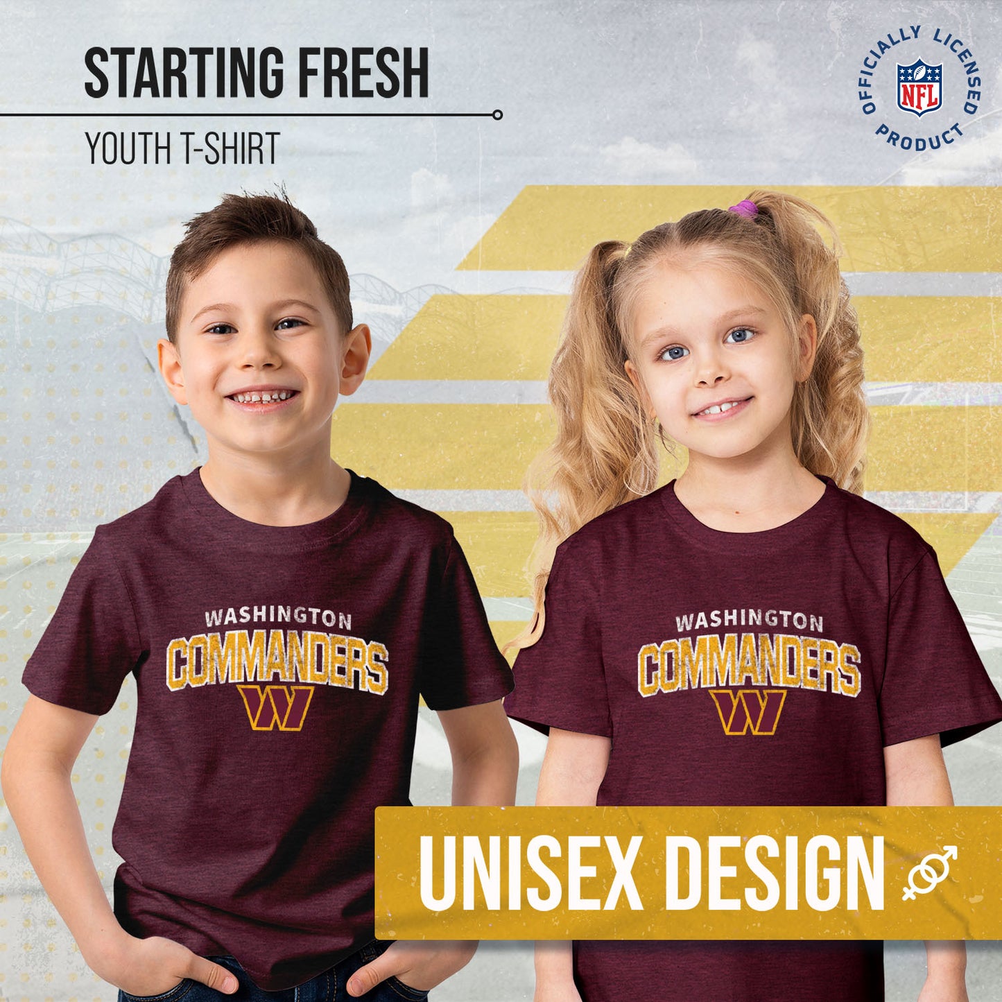 Washington Commanders NFL Youth Starting Fresh Tee- Pro Football Tag-Less T-Shirt For Boys & Girls - Maroon