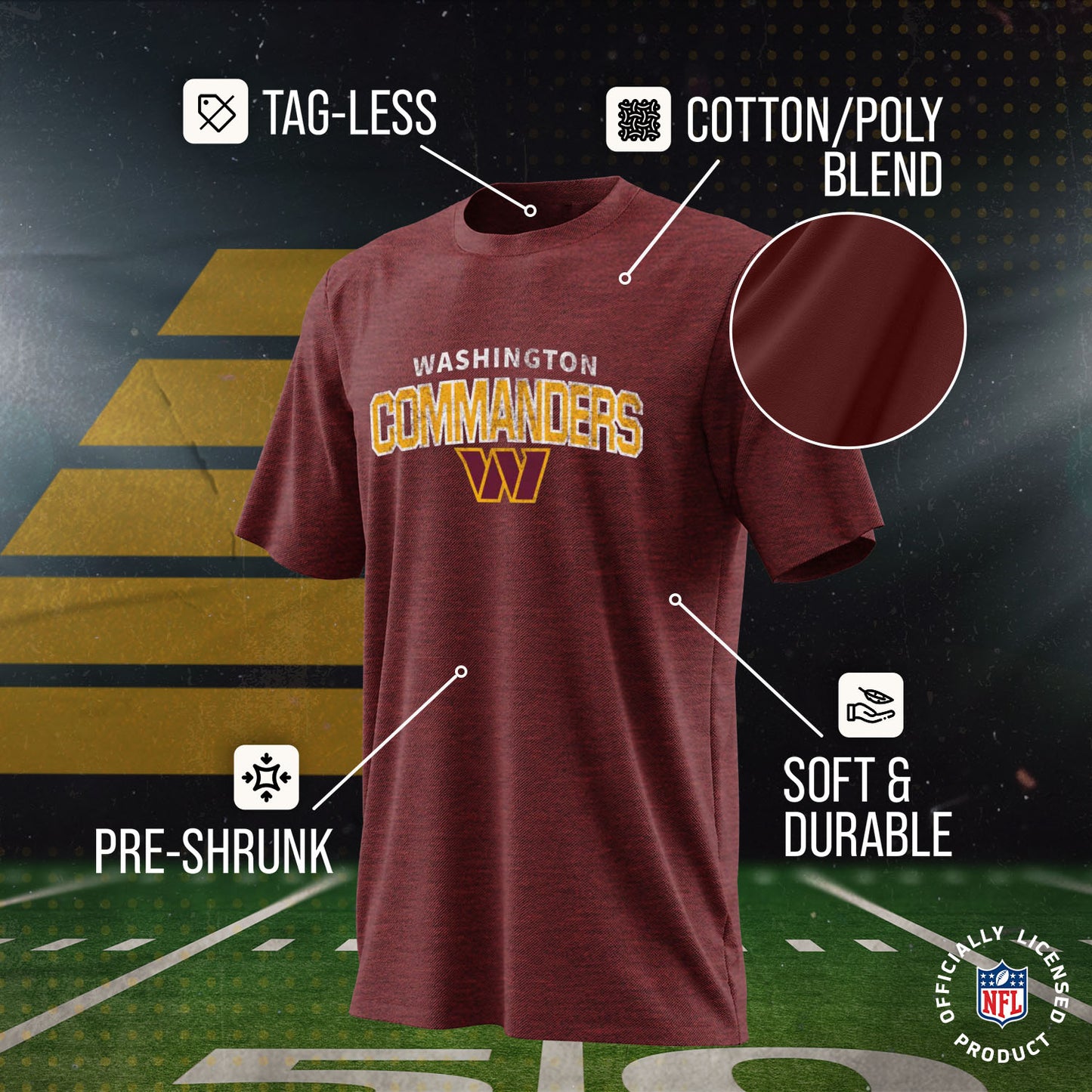 Washington Commanders NFL Youth Starting Fresh Tee- Pro Football Tag-Less T-Shirt For Boys & Girls - Maroon