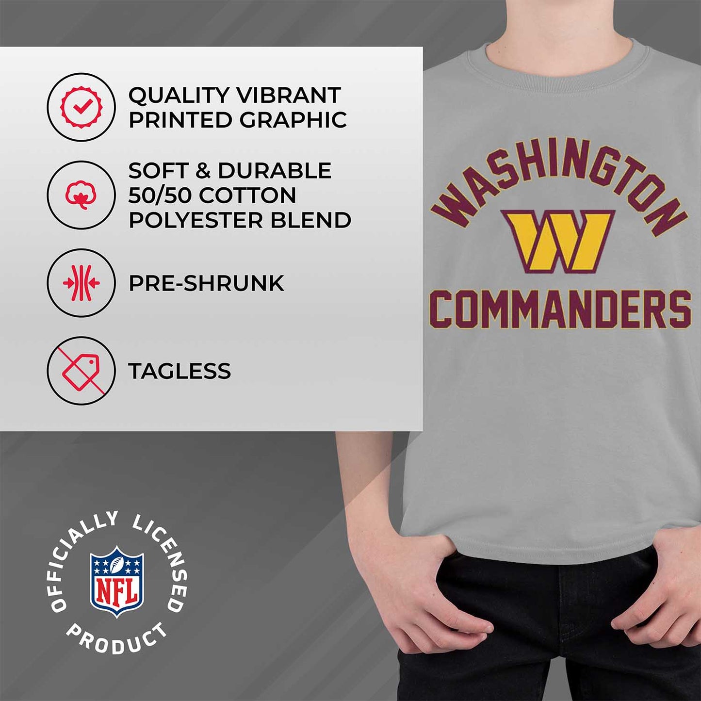 Washington Commanders NFL Youth Gameday Football T-Shirt - Sport Gray