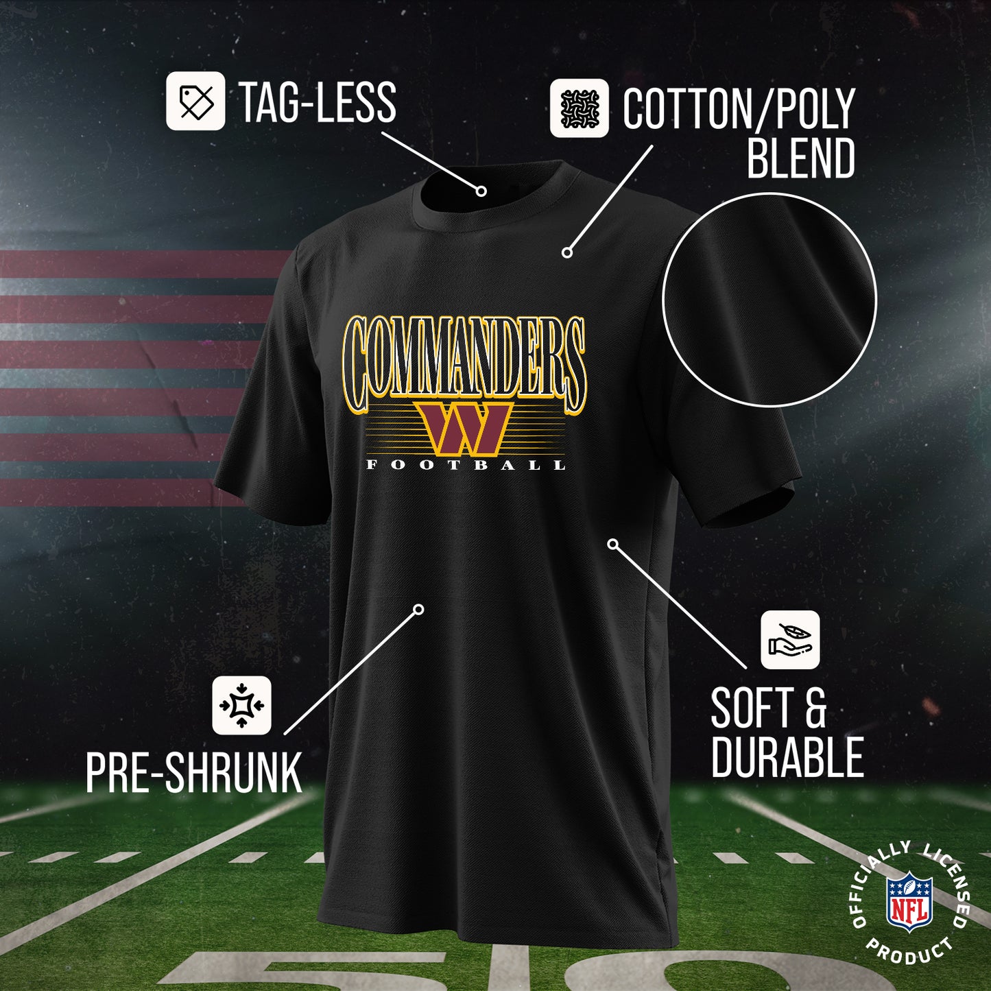 Washington Commanders NFL Youth Overtime Blueprint Football T-Shirt Unisex Tag Free Comfortable - Black