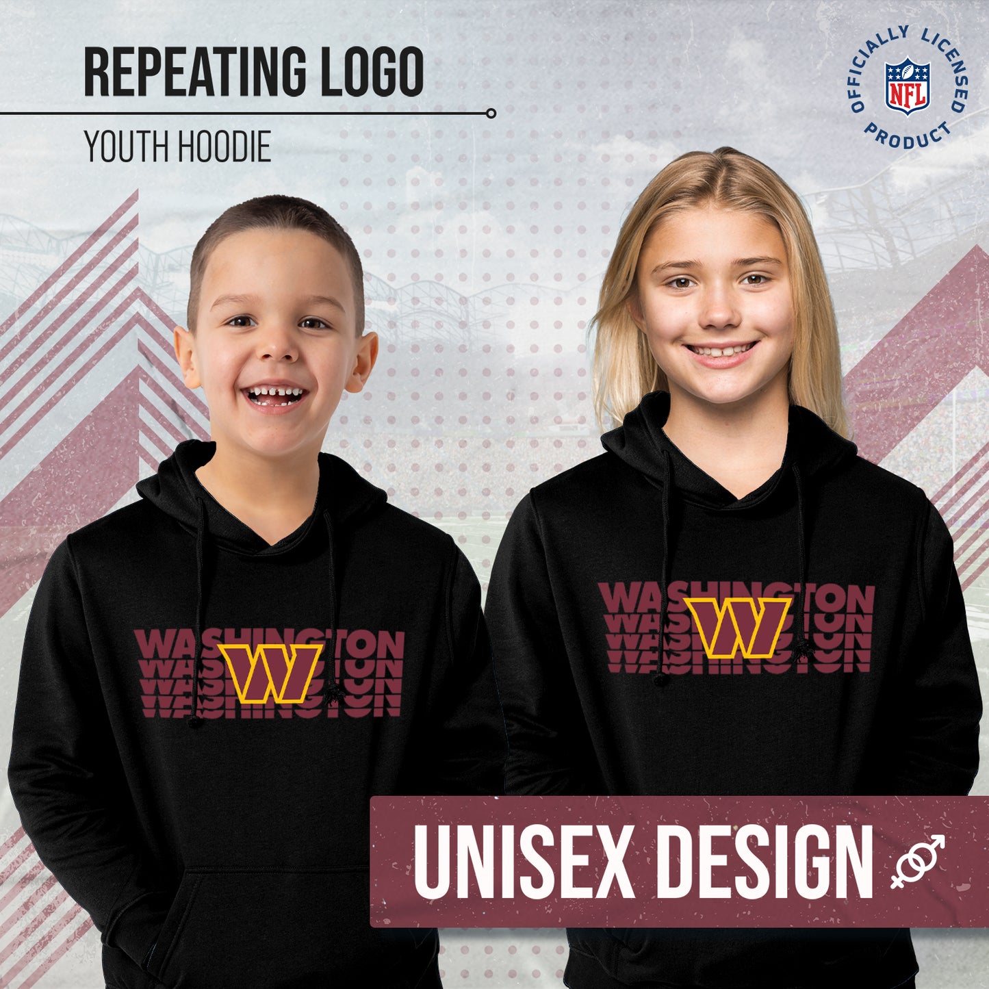 Washington Commanders NFL Youth Repeating Logo Football Fleece Hooded Sweatshirt - Black