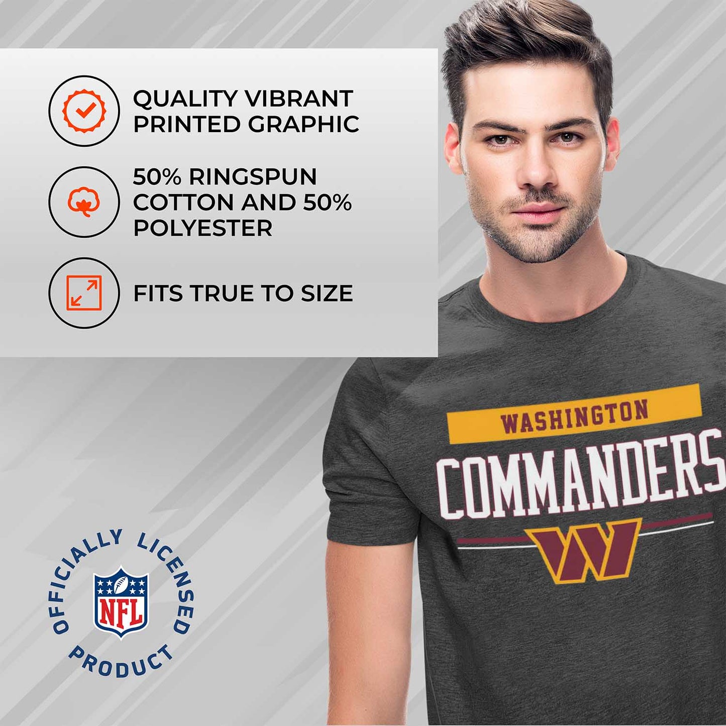 Washington Commanders NFL Adult Team Block Tagless T-Shirt - Charcoal