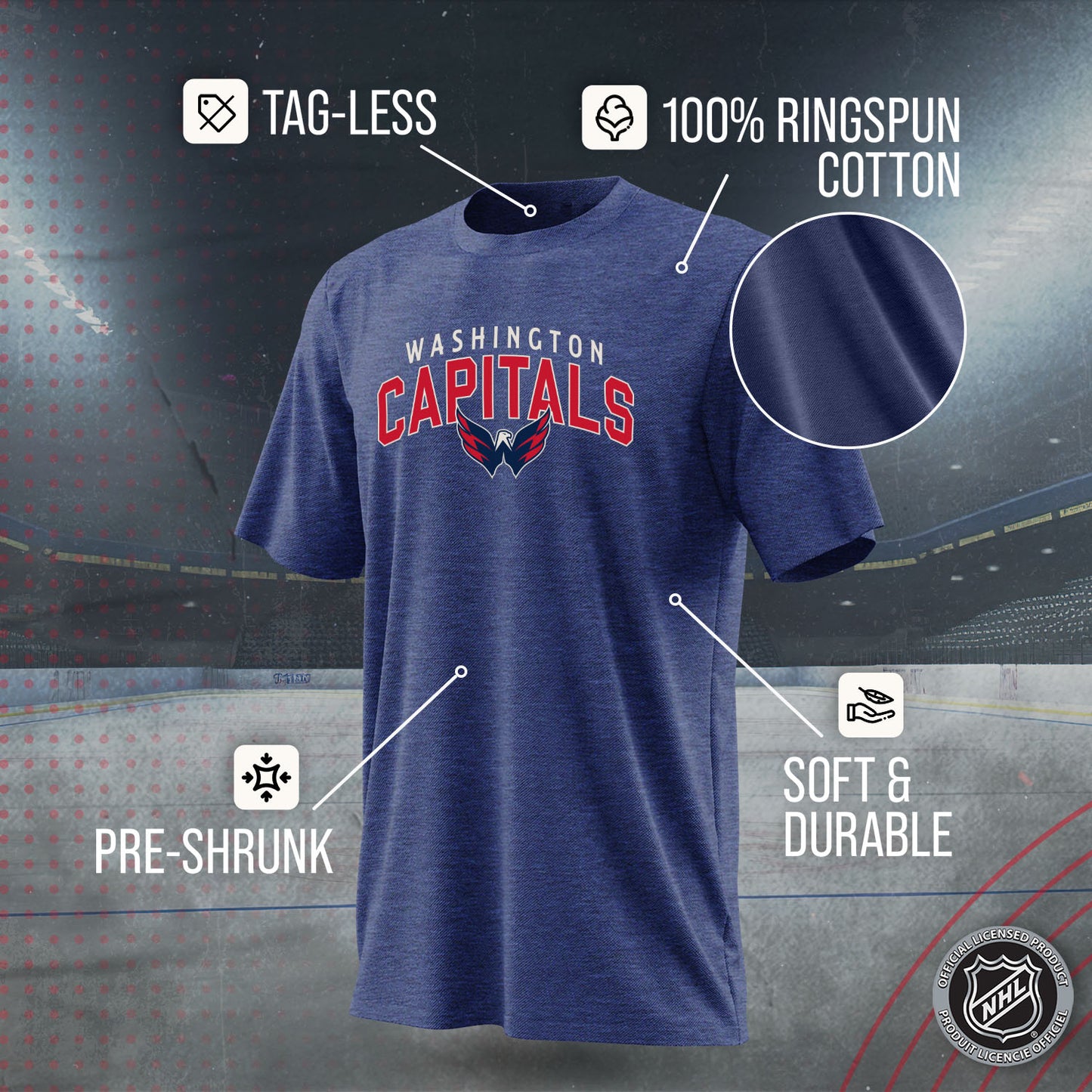 Washington Capitals NHL Adult Powerplay Heathered Unisex T-Shirt - Navy