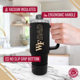 Wake Forest Demon Deacons Collegiate 40oz Stainless Steel Travel Tumbler with Handle for Dad - Black