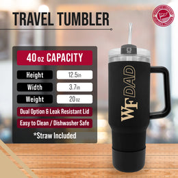 Wake Forest Demon Deacons Collegiate 40oz Stainless Steel Travel Tumbler with Handle for Dad - Black