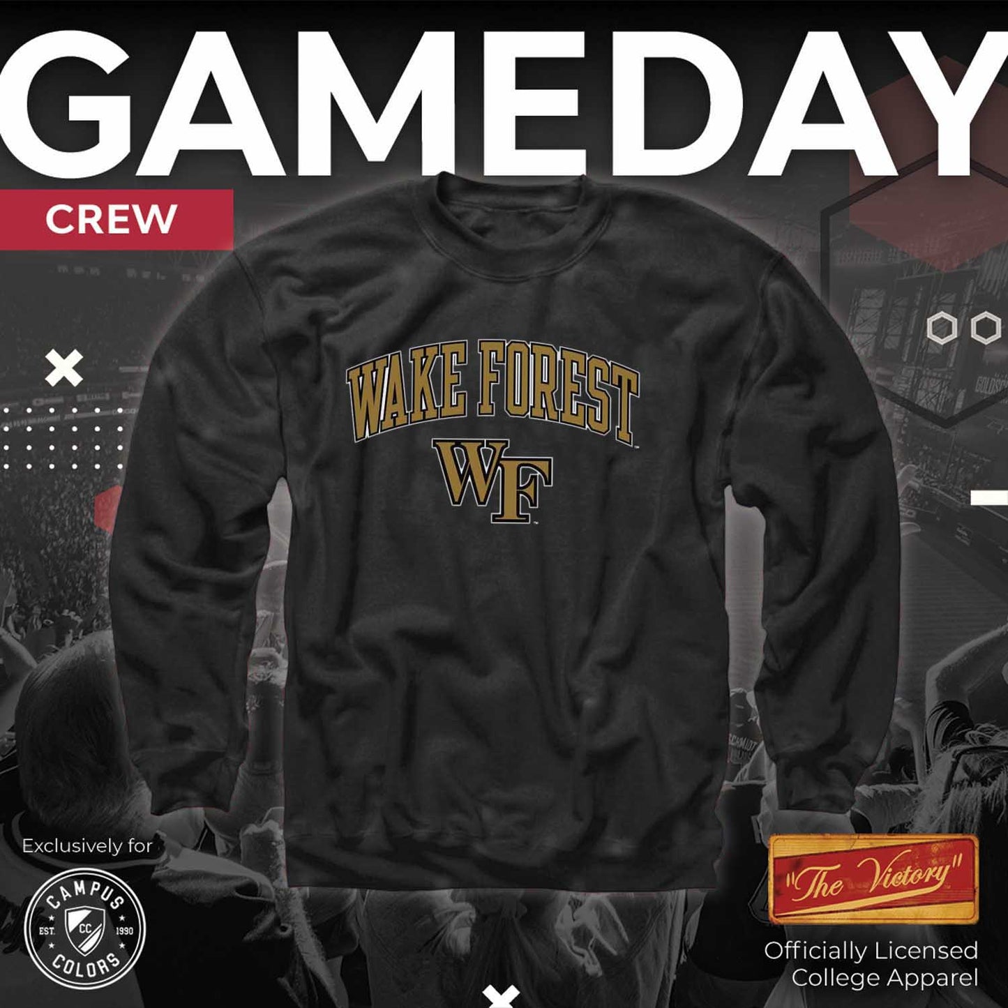 Wake Forest Demon Deacons Adult Arch & Logo Soft Style Gameday Crewneck Sweatshirt - Black