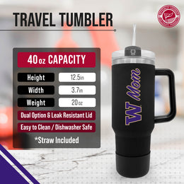 Washington Huskies Collegiate 40oz Stainless Steel Travel Tumbler with Handle for Mom - Black