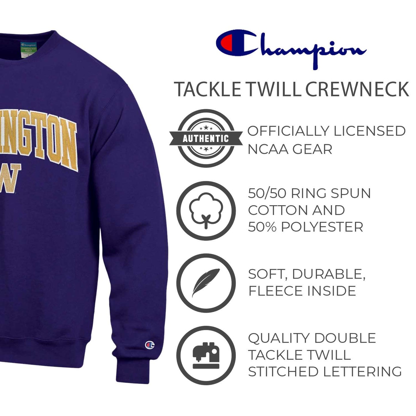 Washington Huskies Adult Tackle Twill Crewneck - Purple