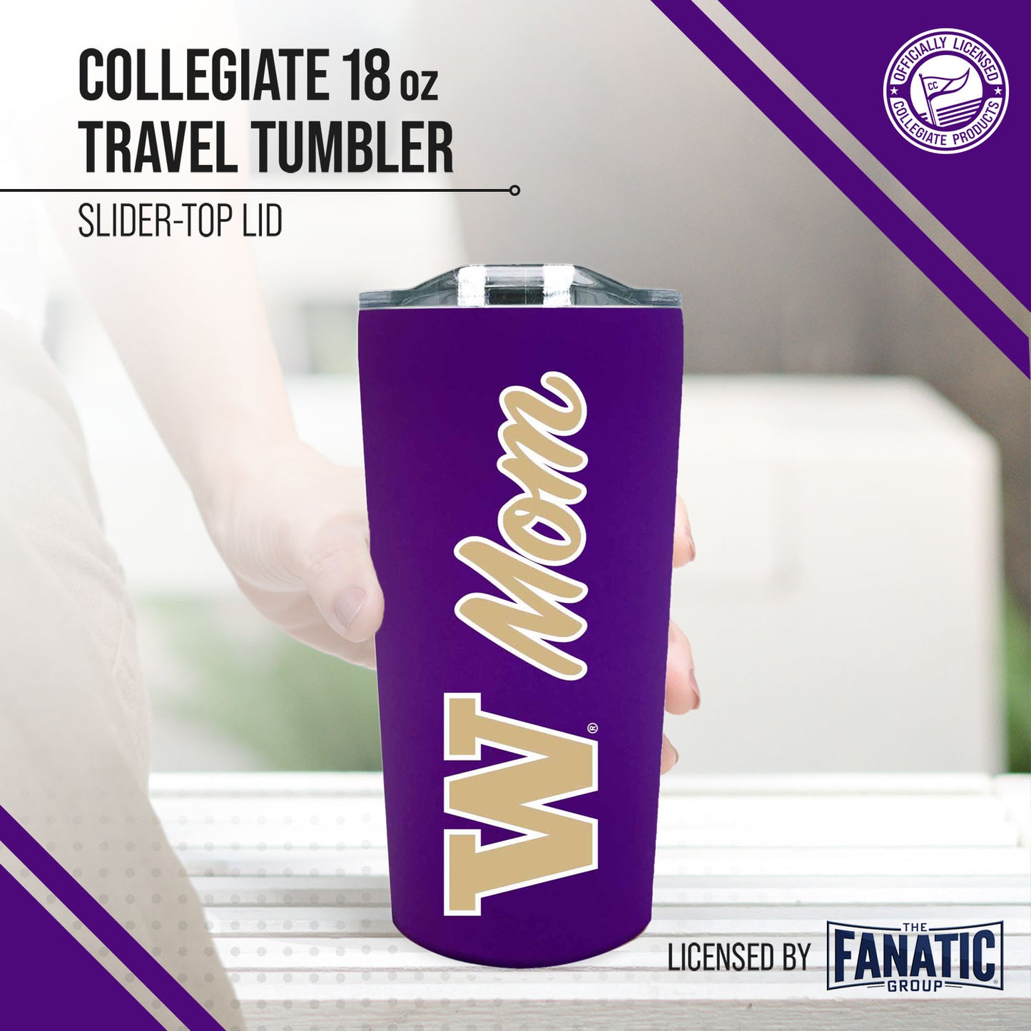 Washington Huskies NCAA Stainless Steel Travel Tumbler for Mom - Purple