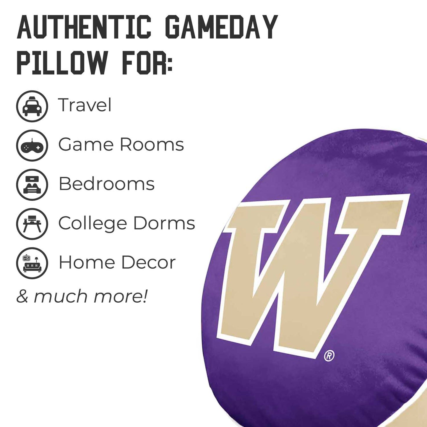 Washington Huskies Team Logo 15 Inch Ultra Soft Stretch Plush Pillow - Purple