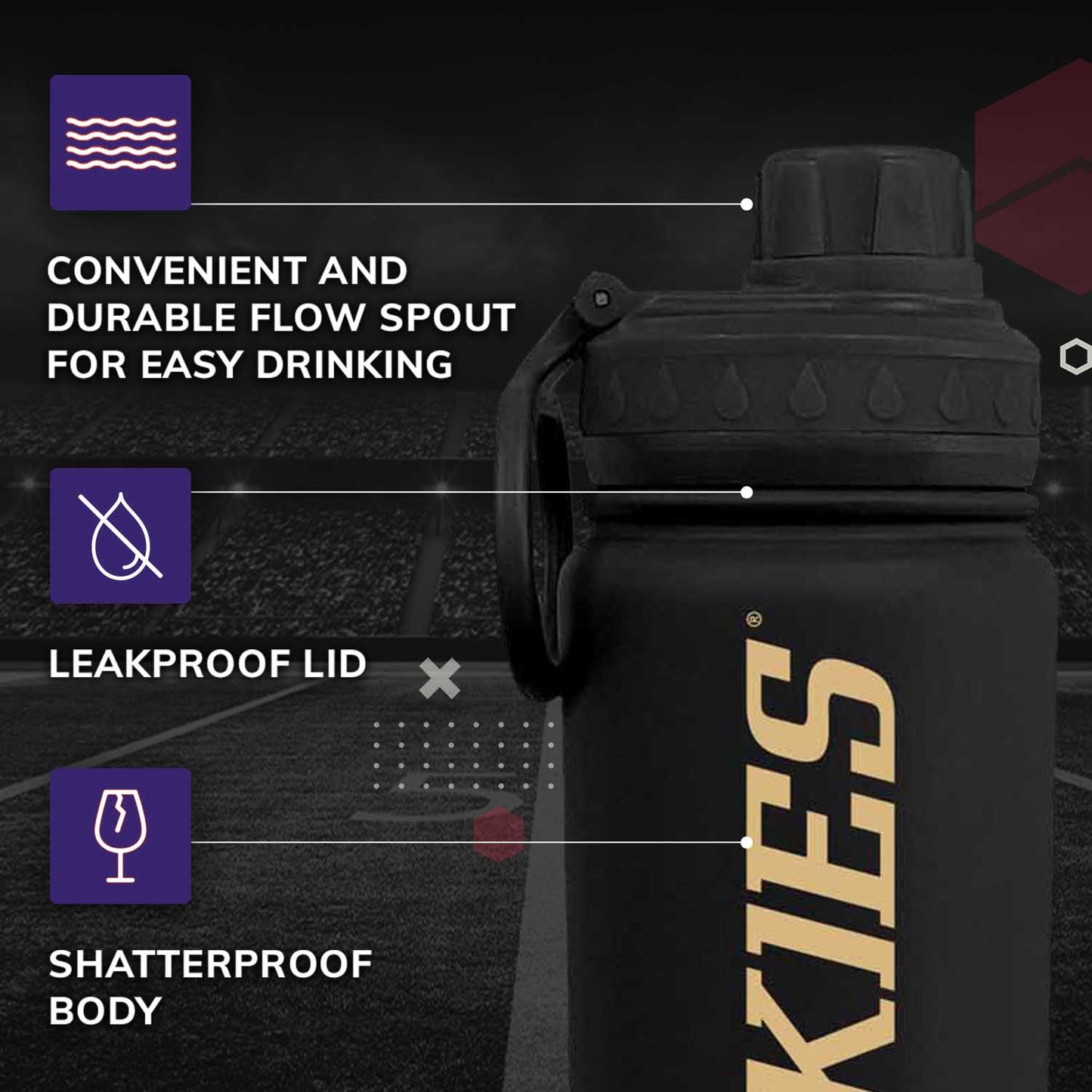 Washington Huskies NCAA Stainless Steel Water Bottle - Black