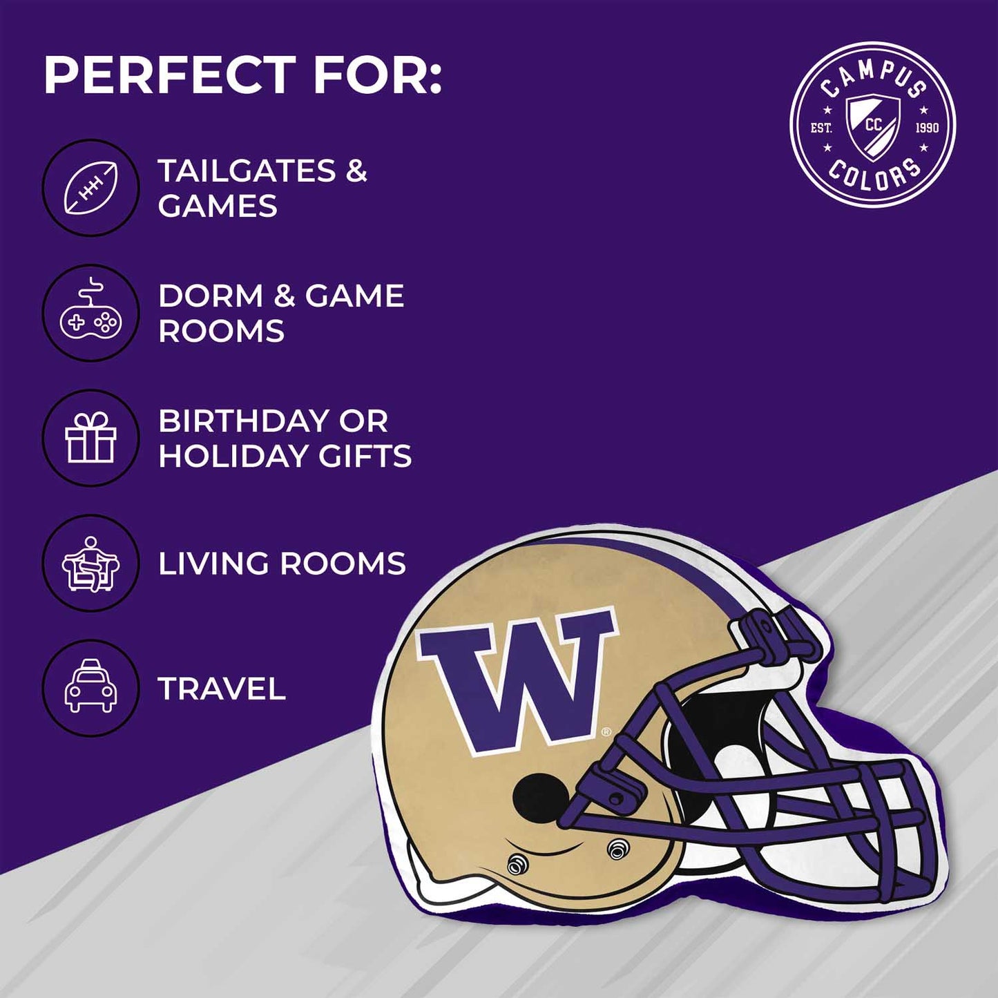 Washington Huskies NCAA Helmet Super Soft Football Pillow - Gold