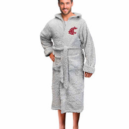 Washington State Cougars NCAA Adult Plush Hooded Robe with Pockets - Gray