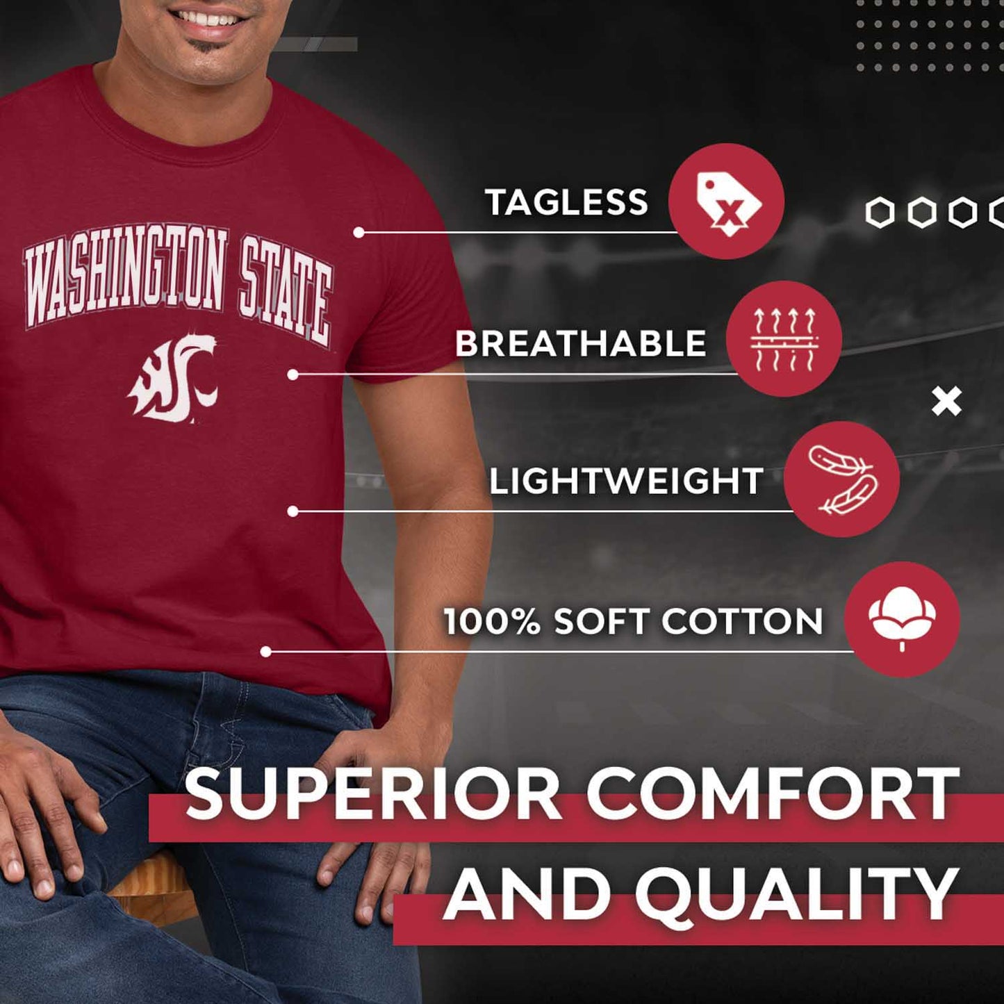 Washington State Cougars NCAA Adult Gameday Cotton T-Shirt - Cardinal