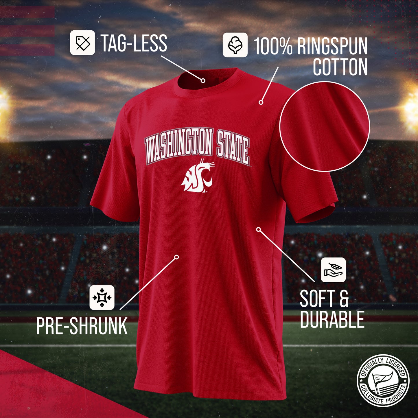 Washington State Cougars NCAA Adult Gameday Cotton T-Shirt - Cardinal