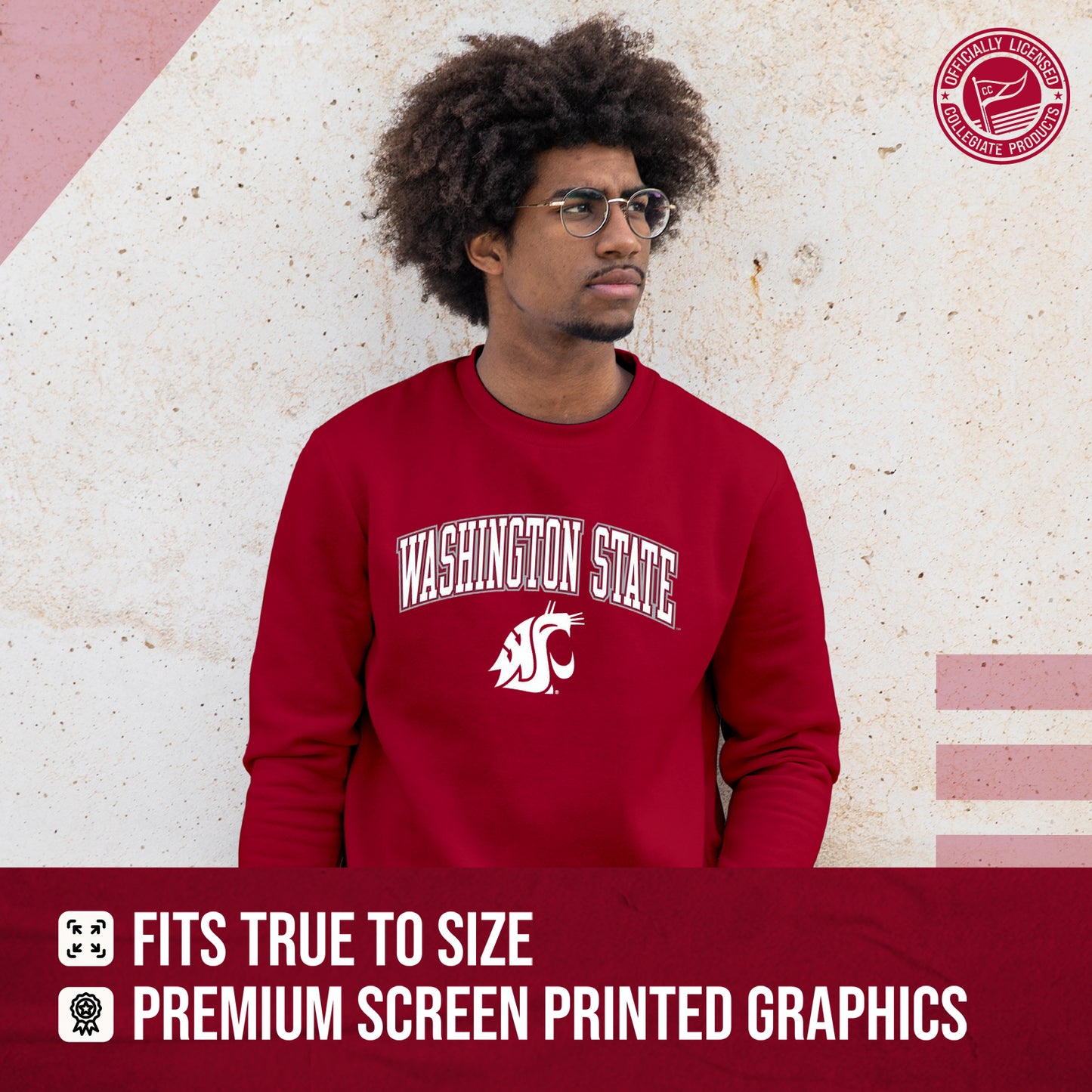 Washington State Cougars Adult Arch & Logo Soft Style Gameday Crewneck Sweatshirt - Cardinal