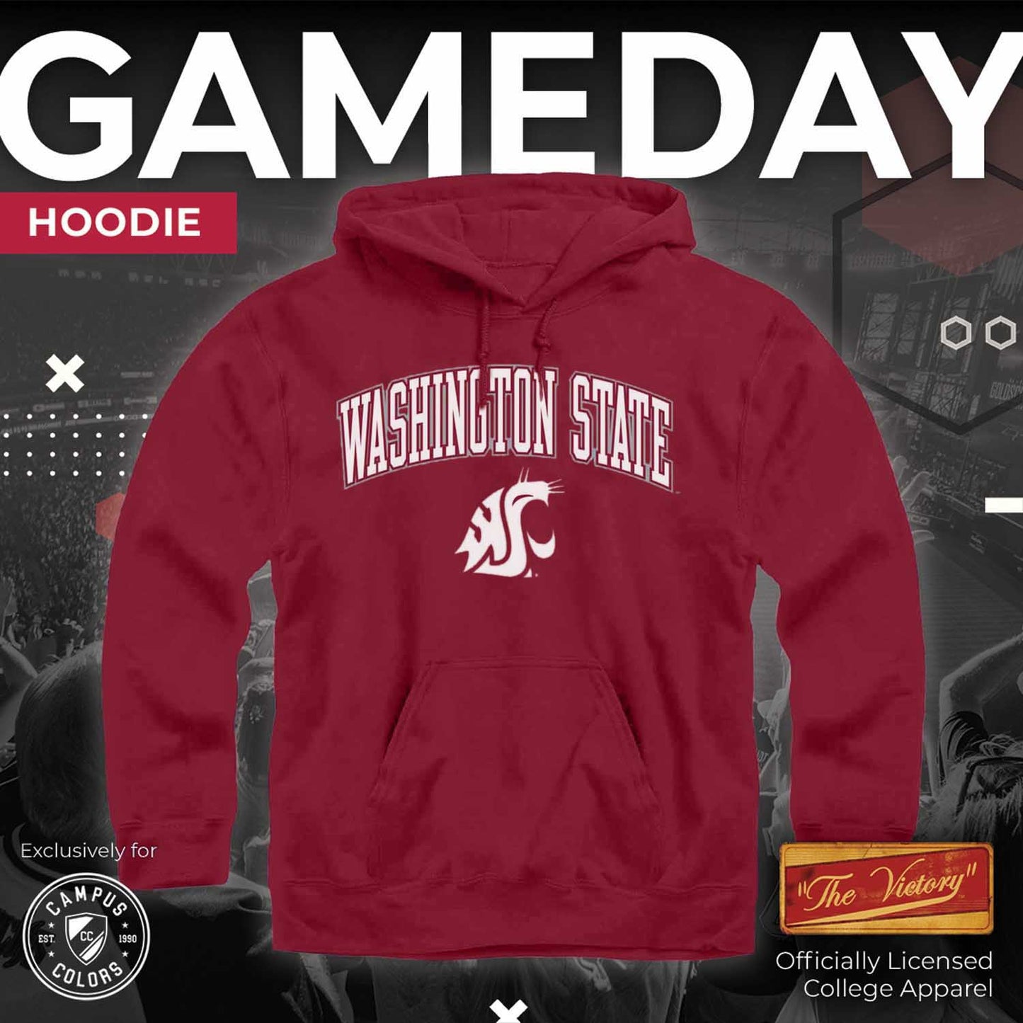 Washington State Cougars Adult Arch & Logo Soft Style Gameday Hooded Sweatshirt - Cardinal