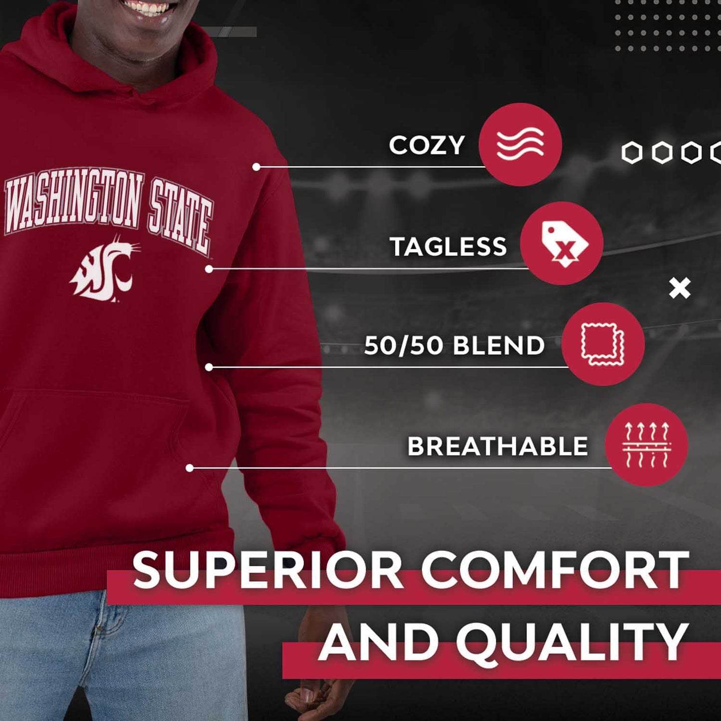 Washington State Cougars Adult Arch & Logo Soft Style Gameday Hooded Sweatshirt - Cardinal