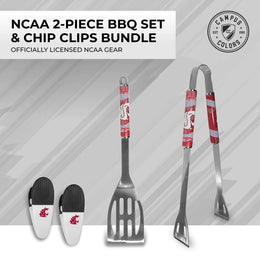 Washington State Cougars Collegiate University Two Piece Grilling Tools Set with 2 Magnet Chip Clips - Chrome