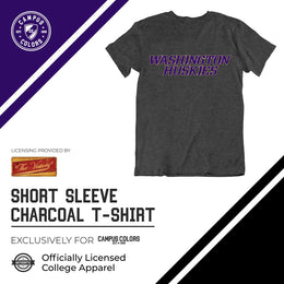Washington Huskies Campus Colors NCAA Adult Cotton Blend Charcoal Tagless T-Shirt - Charcoal