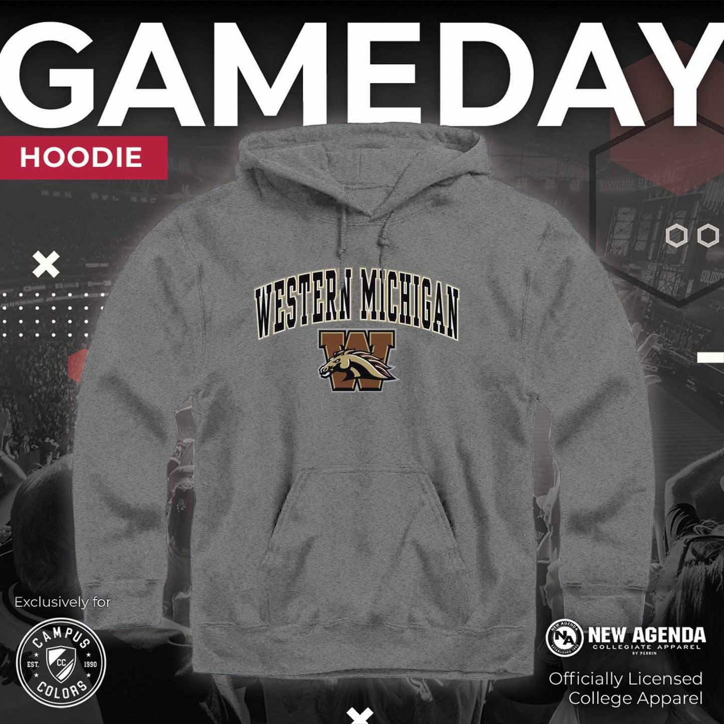 Western Michigan Broncos Adult Arch & Logo Soft Style Gameday Hooded Sweatshirt - Gray