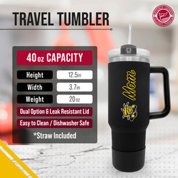 Wichita State Shockers Collegiate 40oz Stainless Steel Travel Tumbler with Handle for Mom - Black