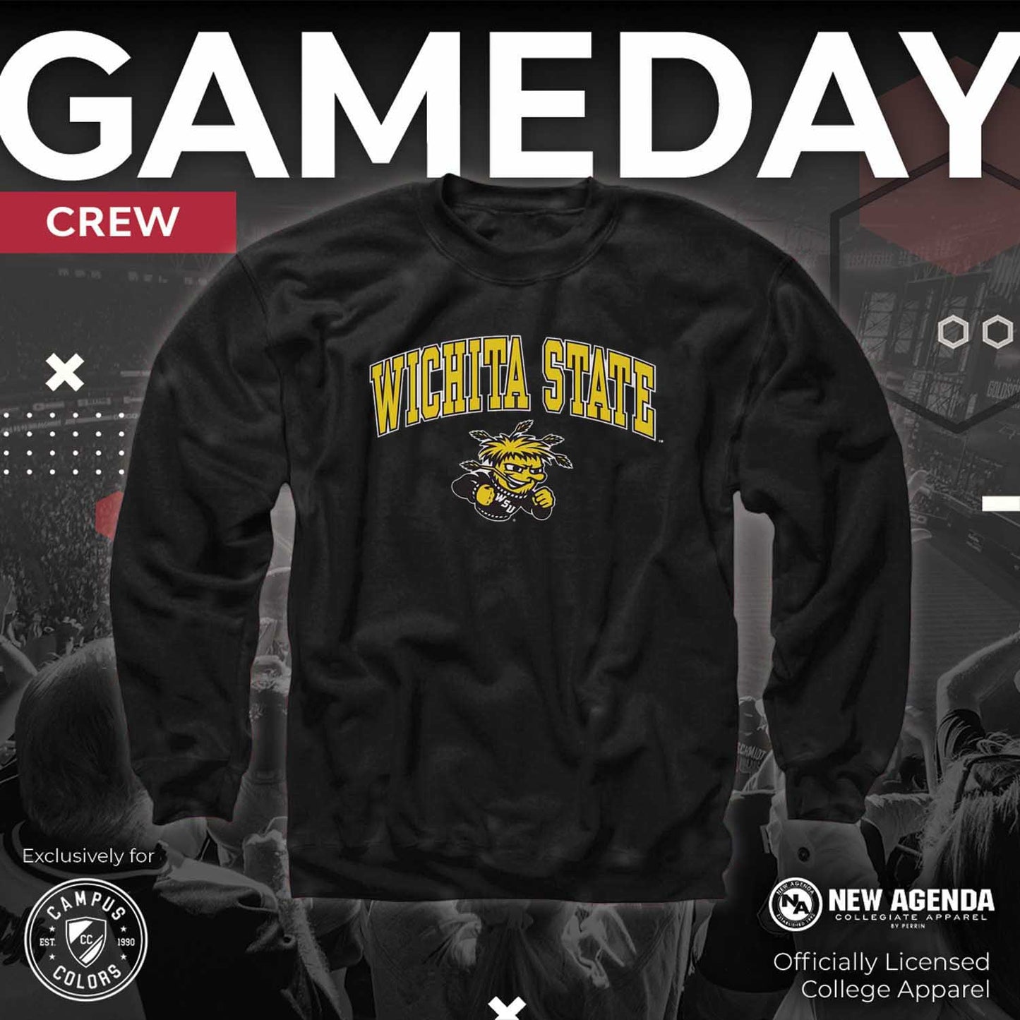 Wichita State Shockers Adult Arch & Logo Soft Style Gameday Crewneck Sweatshirt - Black
